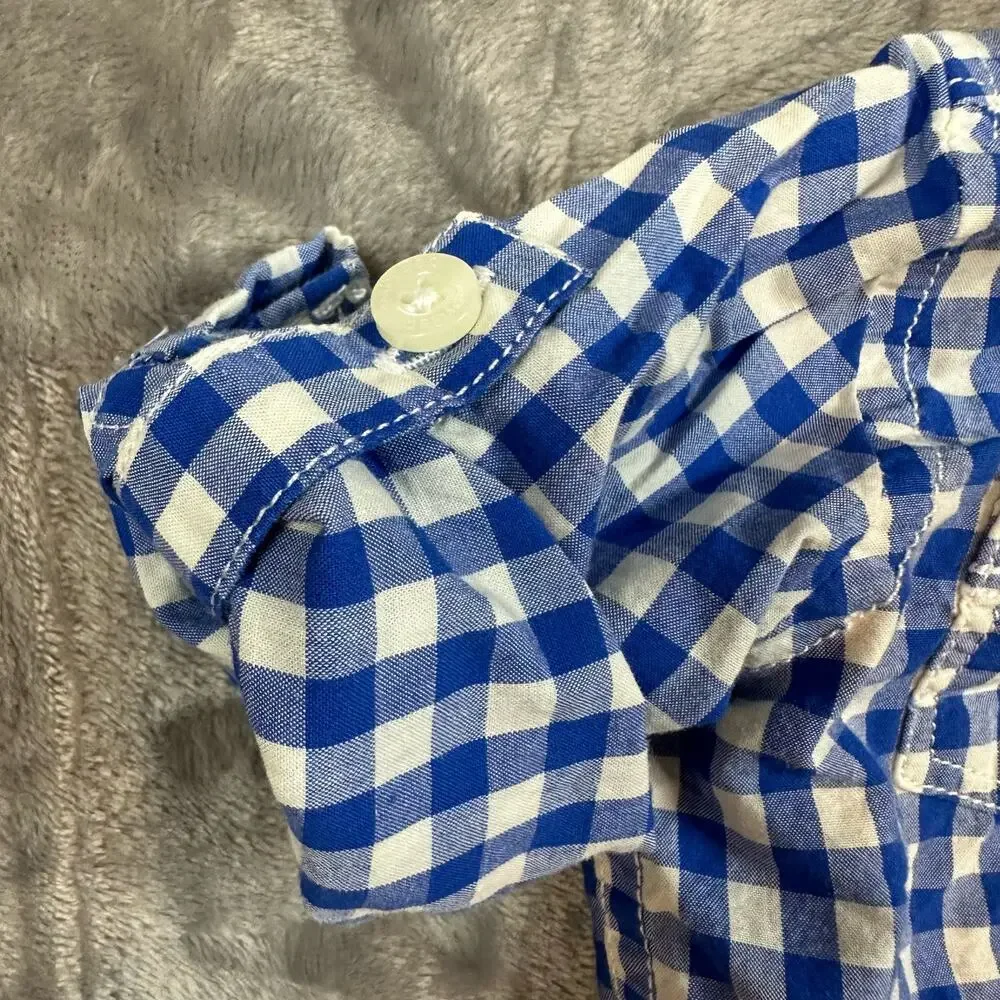 Baby Gap Shrt Blue White Gingham Check Button Down Collared Shirt Boy 3-6 Months